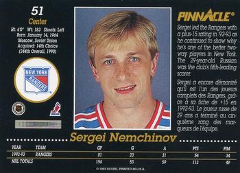 1993-94 Pinnacle Canadian #51 Sergei Nemchinov Back