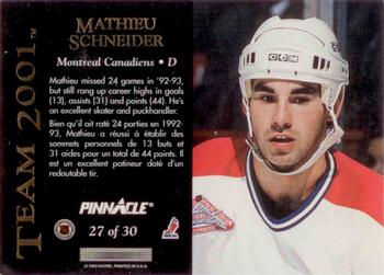 1993-94 Pinnacle Canadian - Team 2001 #27 Mathieu Schneider Back