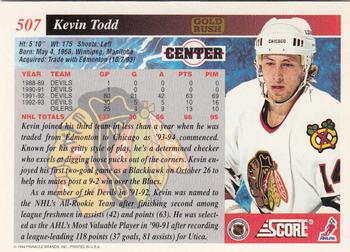 1993-94 Score - Gold Rush #507 Kevin Todd Back