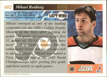 1993-94 Score - Gold Rush #602 Mikael Renberg Back