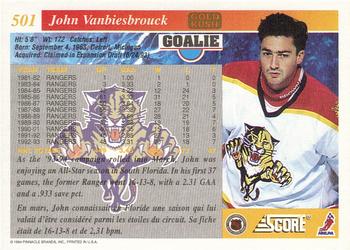 1993-94 Score Canadian - Gold Rush #501 John Vanbiesbrouck Back