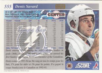 1993-94 Score Canadian - Gold Rush #555 Denis Savard Back