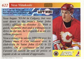 1993-94 Score Canadian - Gold Rush #622 Vesa Viitakoski Back