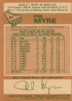 1978-79 O-Pee-Chee #87 Phil Myre Back