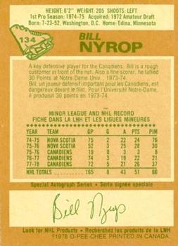 1978-79 O-Pee-Chee #134 Bill Nyrop Back