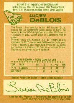 1978-79 O-Pee-Chee #136 Lucien DeBlois Back