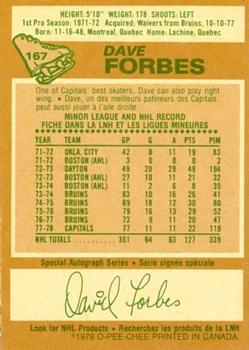 1978-79 O-Pee-Chee #167 Dave Forbes Back