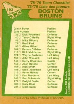 1978-79 O-Pee-Chee #193 Boston Bruins Back