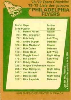 1978-79 O-Pee-Chee #203 Philadelphia Flyers Back