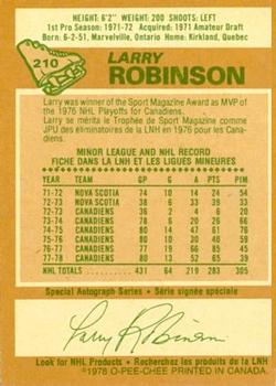 1978-79 O-Pee-Chee #210 Larry Robinson Back
