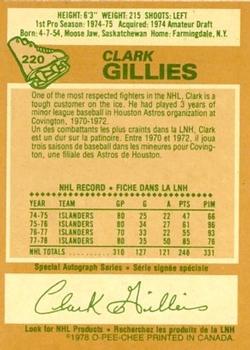 1978-79 O-Pee-Chee #220 Clark Gillies Back