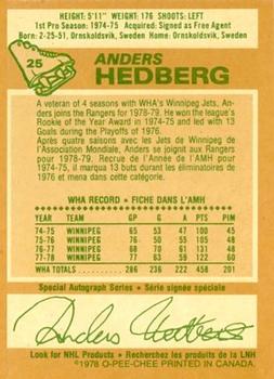 1978-79 O-Pee-Chee #25 Anders Hedberg Back