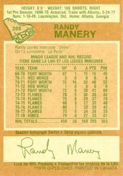 1978-79 O-Pee-Chee #266 Randy Manery Back