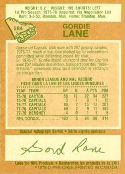 1978-79 O-Pee-Chee #284 Gord Lane Back