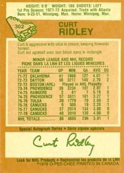 1978-79 O-Pee-Chee #302 Curt Ridley Back