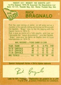 1978-79 O-Pee-Chee #308 Rick Bragnalo Back