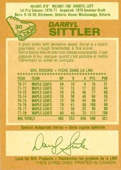 1978-79 O-Pee-Chee #30 Darryl Sittler Back
