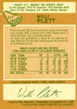 1978-79 O-Pee-Chee #317 Willi Plett Back