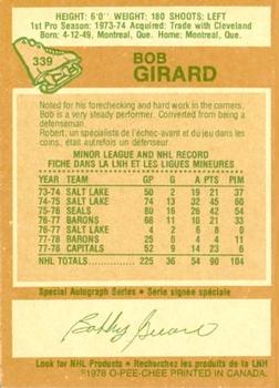 1978-79 O-Pee-Chee #339 Bob Girard Back