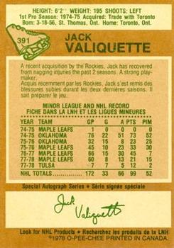 1978-79 O-Pee-Chee #391 Jack Valiquette Back