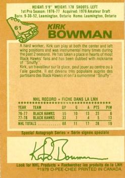 1978-79 O-Pee-Chee #61 Kirk Bowman Back