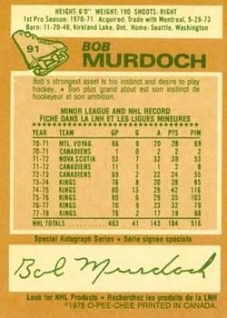 1978-79 O-Pee-Chee #91 Bob Murdoch Back