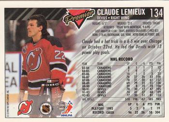 1993-94 Topps Premier - Gold #134 Claude Lemieux Back