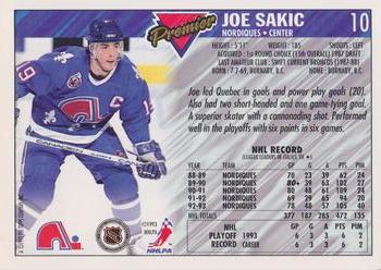 1993-94 Topps Premier - Gold #10 Joe Sakic Back