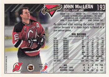 1993-94 Topps Premier - Gold #193 John MacLean Back