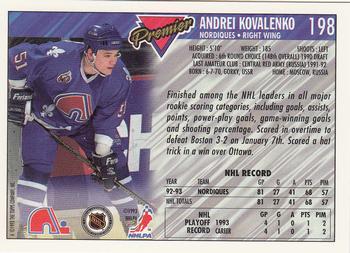 1993-94 Topps Premier - Gold #198 Andrei Kovalenko Back