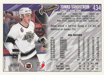 1993-94 Topps Premier - Gold #434 Tomas Sandstrom Back
