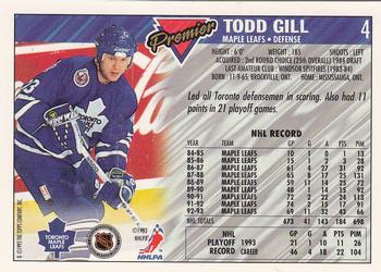 1993-94 Topps Premier - Gold #4 Todd Gill Back