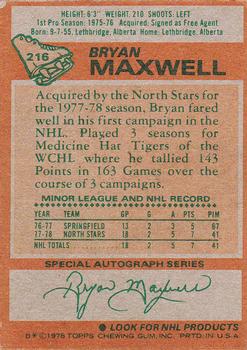 1978-79 Topps #216 Bryan Maxwell Back