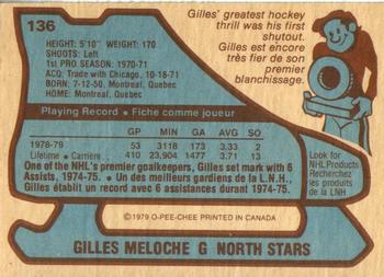 1979-80 O-Pee-Chee #136 Gilles Meloche Back