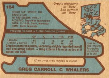 1979-80 O-Pee-Chee #184 Greg Carroll Back