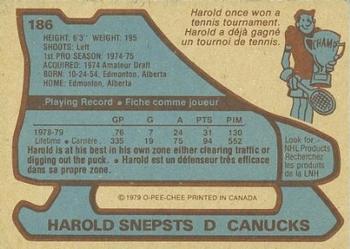 1979-80 O-Pee-Chee #186 Harold Snepsts Back
