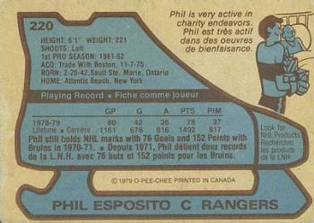 1979-80 O-Pee-Chee #220 Phil Esposito Back