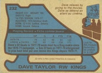 1979-80 O-Pee-Chee #232 Dave Taylor Back