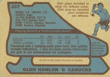 1979-80 O-Pee-Chee #337 Glen Hanlon Back