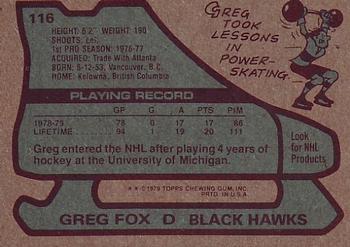1979-80 Topps #116 Greg Fox Back