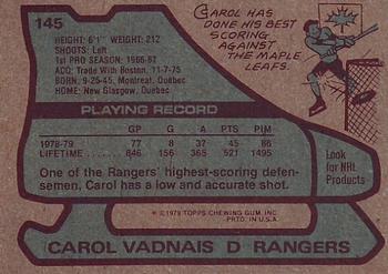 1979-80 Topps #145 Carol Vadnais Back