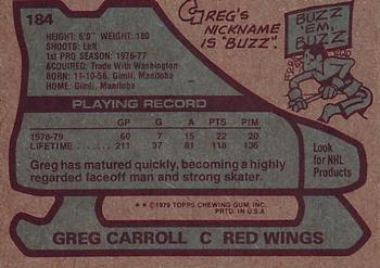 1979-80 Topps #184 Greg Carroll Back