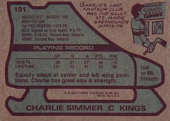 1979-80 Topps #191 Charlie Simmer Back
