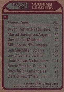 1979-80 Topps #3 Bryan Trottier / Marcel Dionne / Guy Lafleur Back