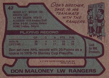1979-80 Topps #42 Don Maloney Back
