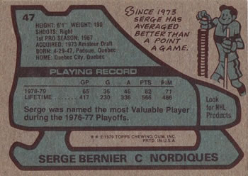 1979-80 Topps #47 Serge Bernier Back
