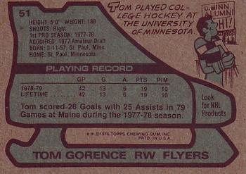 1979-80 Topps #51 Tom Gorence Back