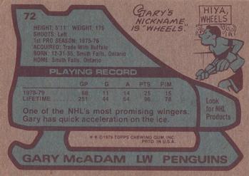 1979-80 Topps #72 Gary McAdam Back