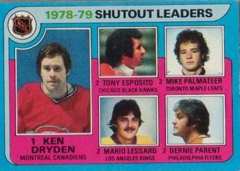 1979-80 Topps #8 Ken Dryden / Tony Esposito / Mike Palmateer / Mario Lessard / Bernie Parent Front
