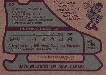 1979-80 Topps #97 Dave Williams Back